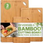 Bamboo Cutting Board Set of 3 – Small, Medium & Large Durable Non-Toxic Wood Cutting Boards for Kitchen with Deep Juice Grooves – Ideal Charcuterie & Chopping Boards for Meat, Vegetables & Fruits