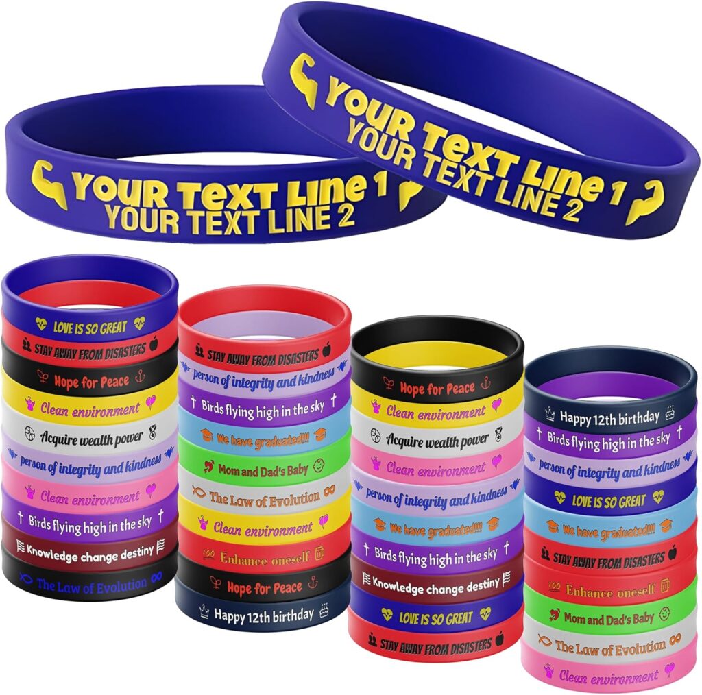 10-5000 Pcs Custom Rubber Bracelet Bulk – Personalized Silicone Wristbands with Debossed Text/Icon – Customizable Silicone Bracelets for Motivational, Fundraising, Events, Promotions, Gifts, Awareness
