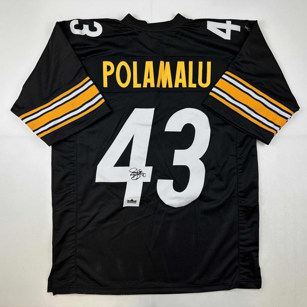 Facsimile Autographed Troy Polamalu Pittsburgh Black Reprint Laser Auto Football Jersey Size Men’s XL
