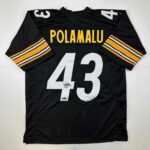 Facsimile Autographed Troy Polamalu Pittsburgh Black Reprint Laser Auto Football Jersey Size Men’s XL