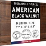 American Black Walnut Cutting Board for Kitchen (17”x11”x0.8”) Pre-Oiled Wooden Chopping Board, Walnut Wood Grain Reversible Butcher Block with Juice Groove & Handlers