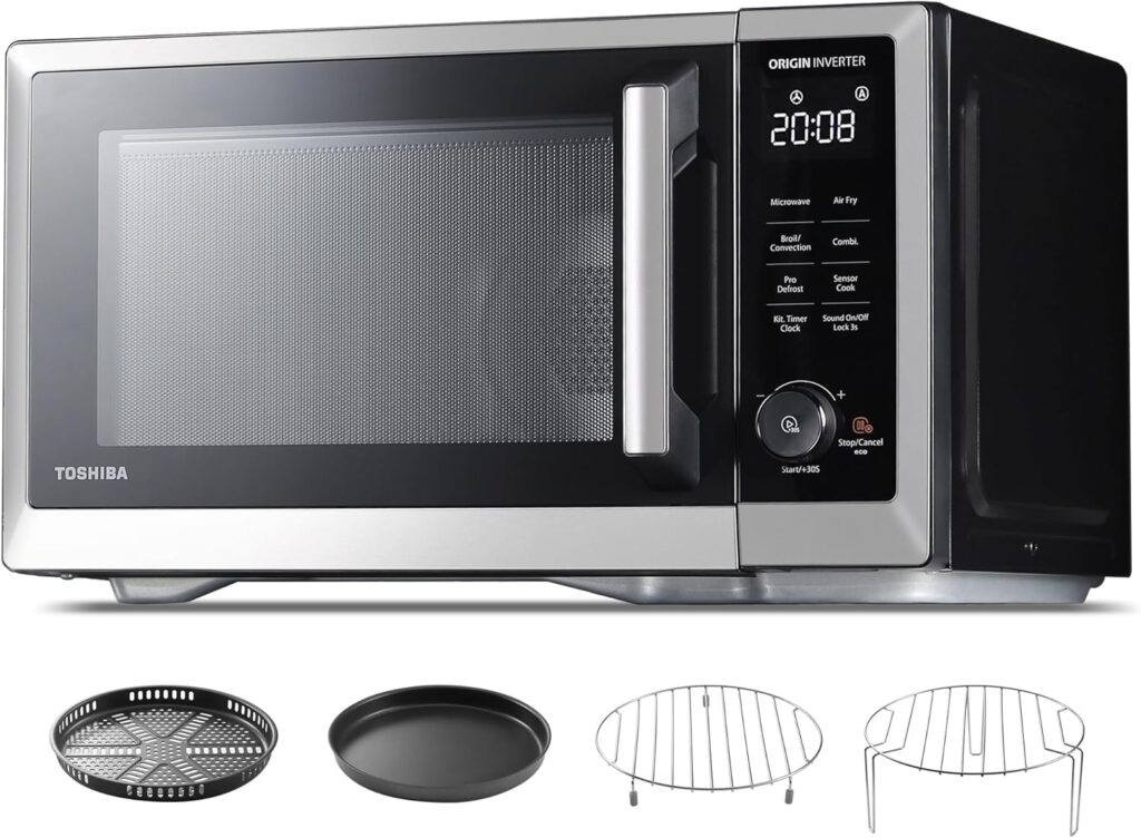 TOSHIBA Countertop Microwave Oven Air Fryer Combo, Inverter, Convection, Broil, Speedy Combi, Even Defrost, Humidity Sensor, Mute Function, 27 Auto Menus, 1.0 cu.ft, 1000W, Stainless Steel