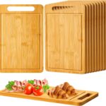 Nuenen 10 Pcs Bulk Wood Cutting Board with Handle 12 x 7.8 Inch Bamboo Wooden Kitchen Serving Chopping Boards for Pizza, Bread, Charcuterie, Fruit, Vegetables(Bamboo)