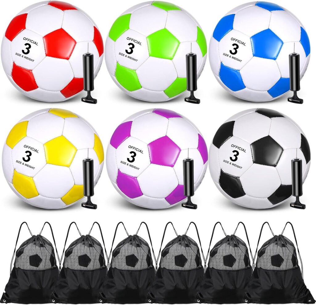 Ceenna 6 Pcs Christian Charity Donation Supplies Deflated Soccer Ball Bulk with Pump Bag Official Size Outside Sport Operation Christmas Machine Stitched Ball for Child