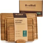 Acacia Wood Cutting Board for Kitchen, 3 Set with Holder – FSC Certified Large Wood Charcuterie Cheese Board with Handles and Juice Grooves, Wooden Chopping Block, Ideal Gift Set of 3 (S/M/L)