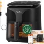 Tastee Ceramic Air Fryer, 8-in-1 Compact 5.5QT AirFryers, 450°F Digital Airfryer Dehydrator with Smart Probe, 24 Presets One-touch Cooking, In-app Recipes with Window, Dishwasher-safe & Non-stick