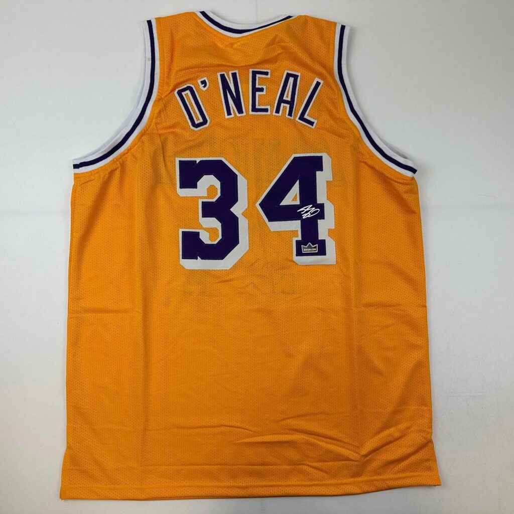 Facsimile Autographed Shaquille Shaq O’Neal Los Angeles LA Yellow Reprint Laser Auto Basketball Jersey Size Men’s XL