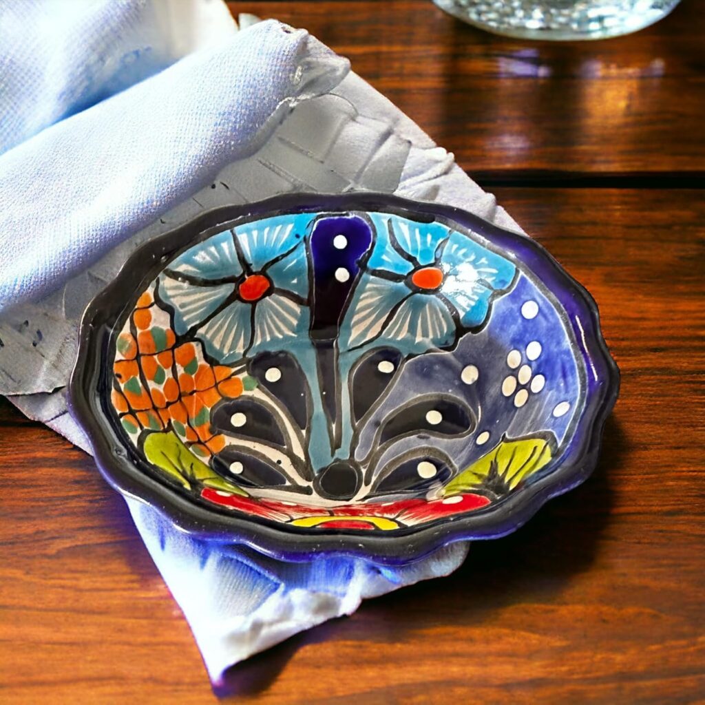 Set of 2 Handmade Talavera Mexican Pottery Salsa Bowl – Unique Oval Design – 5.5x4x1.5