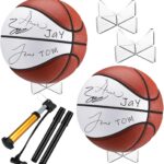 Liliful 2 Pcs Autograph Football Basketball Blank Official Size with 2 Stand 2 Signature Pen 1 Pump for Fantasy Trophy Anniversary Birthday Graduation