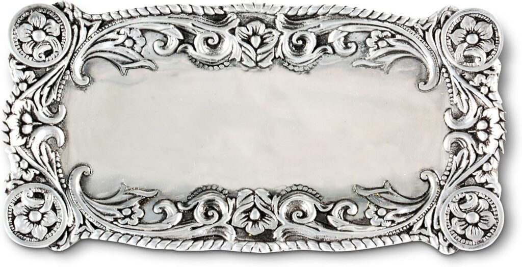 Arthur Court Western Pattern Concho Bread/Snack Serving Tray Parties Bar Dish – Cowboy/Cowgirl Silver Aluminum 6 inch x 12.25 inch