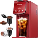 SHARDOR Hot & Iced Coffee Maker, K Cup Coffee Maker Compatible with Ground Coffee, Single Serve Coffee Machine with Bold Setting, Reusable Filter, Travel Mug Friendly, Compact Design, Red