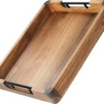 Wood Serving Tray with Handles, 17″x13″ Large Decorative Ottoman Tray for Coffee Table, Walnut and Acacia Wooden Serving Trays for Party, Home Decor Rectangular Platters with 3 Silicone Mats