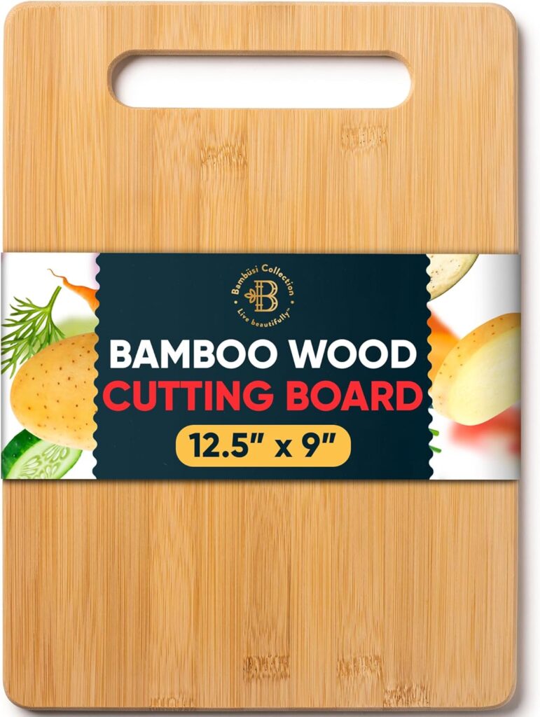 Bamboo Cutting Board, Wooden Kitchen Chopping Board for Food Prep, Chopping, Carving Meat, Fruits Vegetables, 12.5″ x 9″