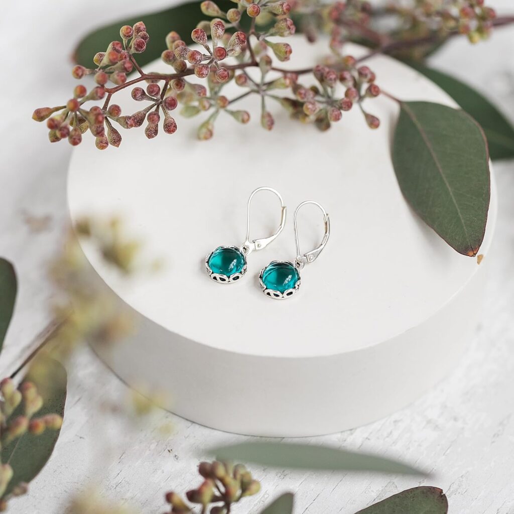 Bottled Up Designs Handmade Vintage White Leverback Botanicals Earrings, Sterling Silver, Eco Friendly, Made in USA, Birthday Gifts, Mothers Day, Women, Anniversary (Black Depression Glass)