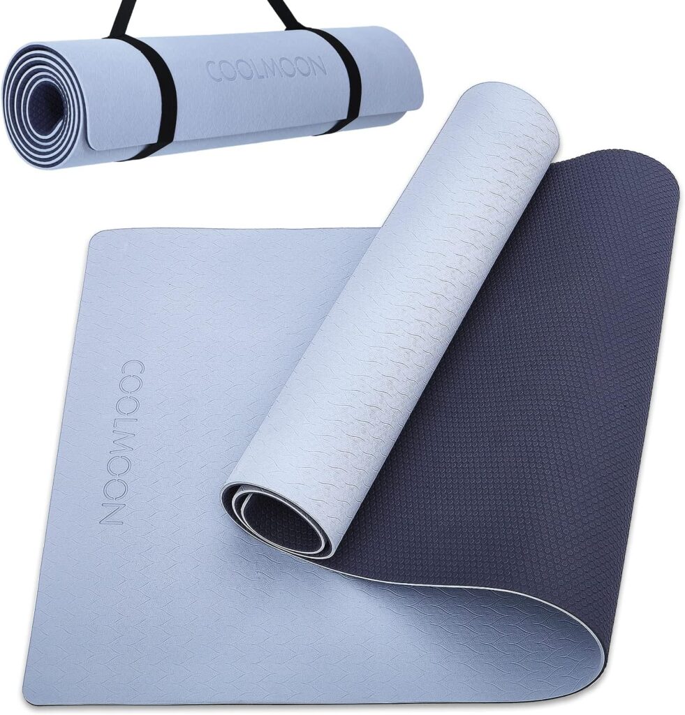 COOLMOON Yoga Mat Non Slip, Anti-Tear 1/4 Thick TPE Yoga Mats for Women and Men, 72″x24″ Exercise & Fitness Mat with Carrying Strap, Workout Mats for Yoga, Pilates and Floor Exercise