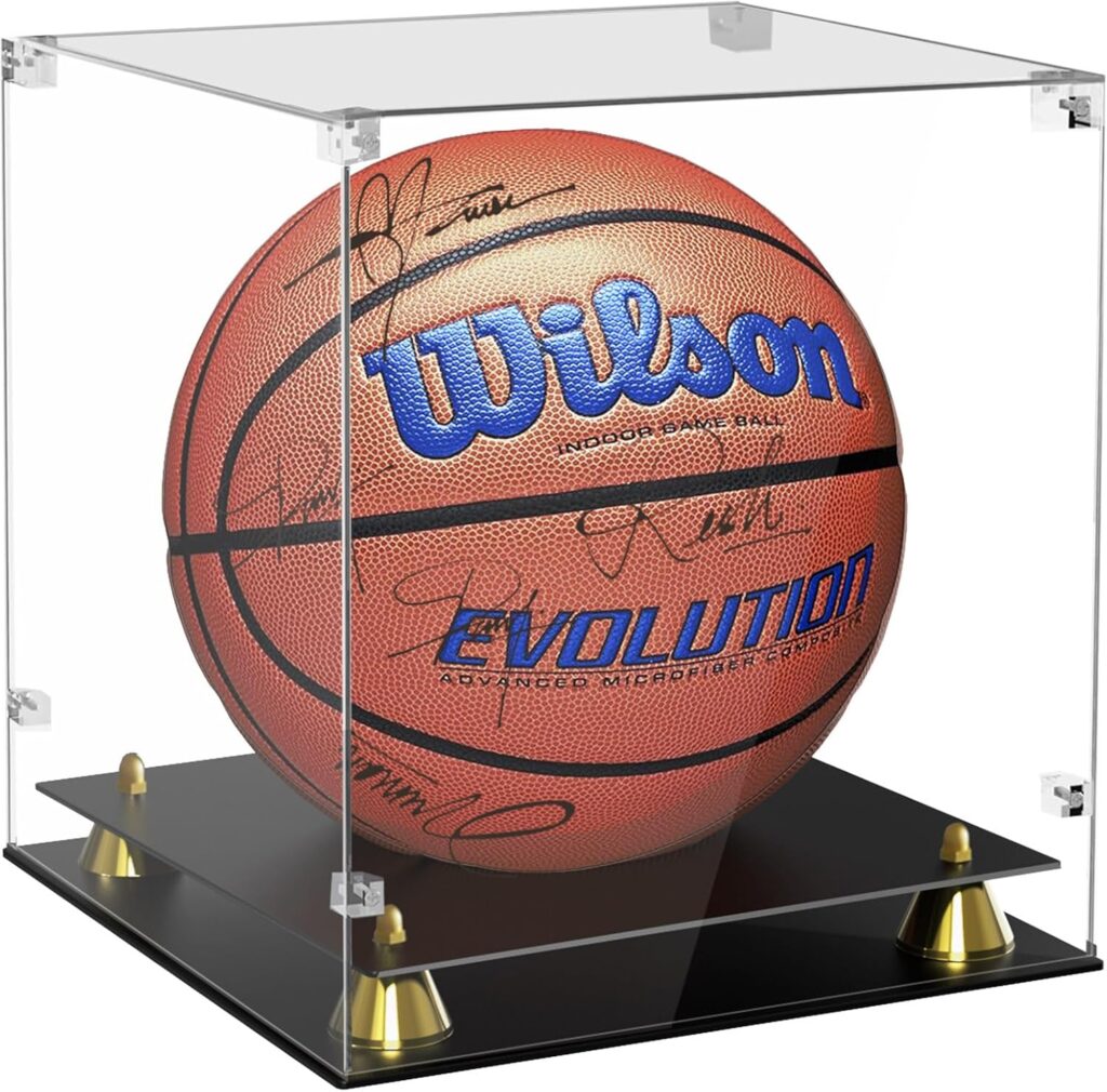 Acrylic Basketball Case Display – Clear Full Size Holder with UV Protection for Autographed Basketball Memorabilia, Bilayer Display Stand