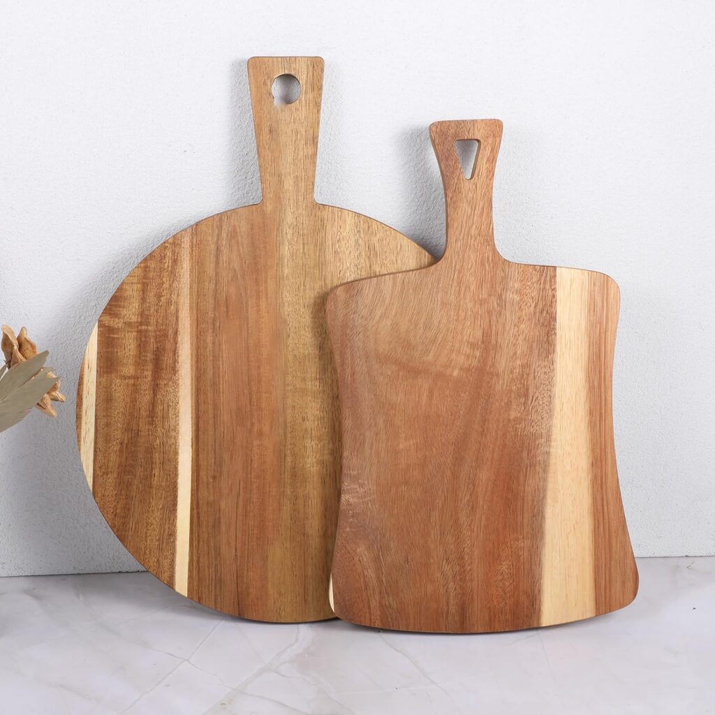 2 Pcs Wood Cutting Board with Handle Large Paddle Wooden Serving Board Decorative Chopping Cutting Board Set Charcuterie Board for Cheese Board Meat Bread Chopping Blocks