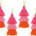 uxcell 4Pcs Tri-Layered Tassels 6.7Inch Tassel Bag Charm Bohemian Keychains Handmade Tassel Keychain for DIY Projects, Jewelry Making, Decoration (Rose Red/Red/Orange)