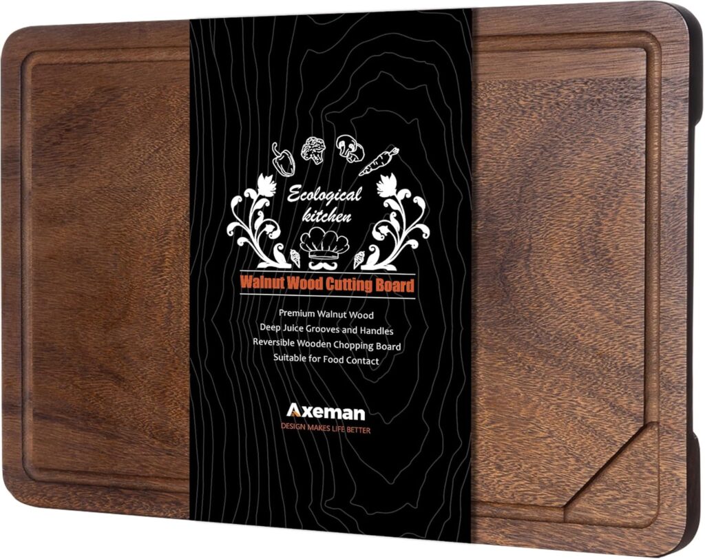 Axeman Walnut Wood Cutting Board 24×18″ with Juice Groove for Kitchen Countertop, USA-Sourced Thick American Black-Walnut Wooden Chopping Board Charcuterie Board Butcher Block for Meat Vegetables