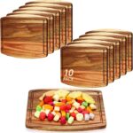 Kigley 10 Pcs Acacia Wood Cutting Boards Bulk for Laser Engraving Wooden Dinner Plates with Groove Chopping Charcuterie Board Carving Tray for Housewarming Party Gifts (10 x 12 Inch)