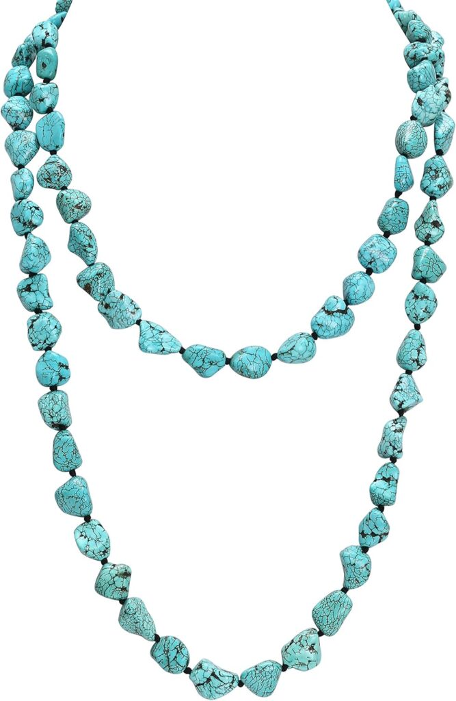 POTESSA Turquoise Beads Endless Necklace Long Knotted Stone Multi-Strand Layer Necklaces Handmade Jewelry
