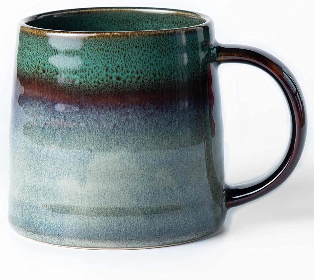 Large Ceramic Coffee Mugs, Handmade Pottery Mug, Tea Cups with Handle for Office and Home, 16 oz, Dishwasher and Microwave Safe (Ink Green)