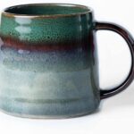 Large Ceramic Coffee Mugs, Handmade Pottery Mug, Tea Cups with Handle for Office and Home, 16 oz, Dishwasher and Microwave Safe (Ink Green)