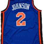 Autographed/Signed Larry Johnson New York Blue Basketball Jersey PSA/DNA COA