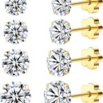 4Pairs Flat Back Cubic Zirconia Earrings Studs for Women 14K Gold CZ Small Flatback Cartilage Earrings Hypoallergenic Screw Back Nap Earrings Handmade Helix Piercing 2-9mm