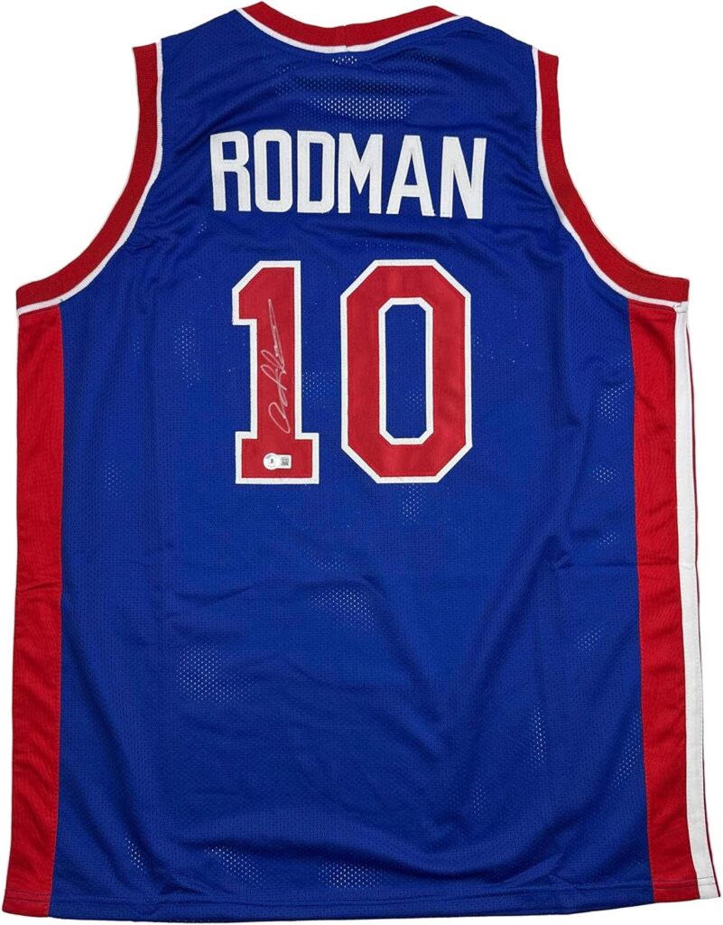Autographed/Signed Dennis Rodman Detroit Blue Basketball Jersey JSA COA