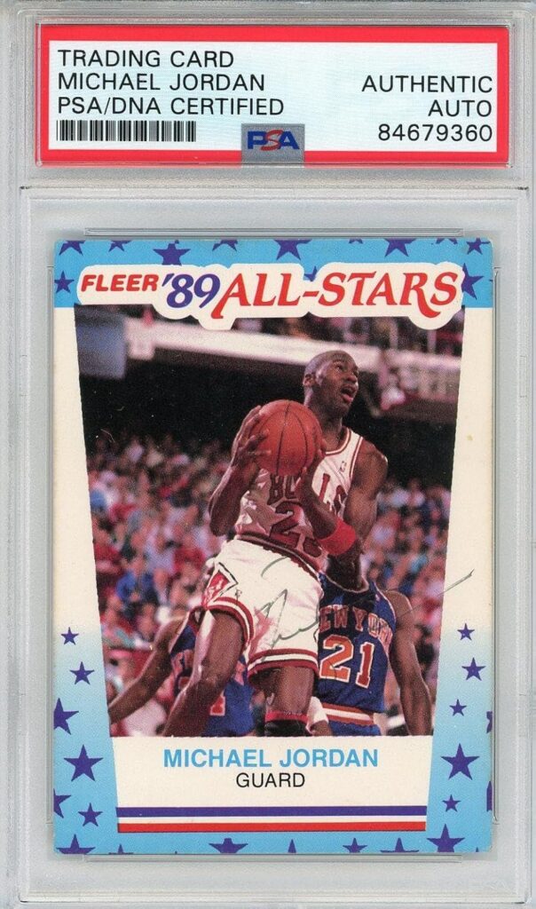 Michael Jordan Autographed 1989 Fleer Sticker Card #3 (PSA) – Basketball Autographed Cards