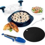 PrimeEase Chicken Shredder Tool Twist Large – 10” Meat Shredder Tool with Non-Slip Mat, Cleaning Brush & Tong – Meat Shredder for Chicken – Ergonomic Handle, Dishwasher Safe & BPA Free (Blue)