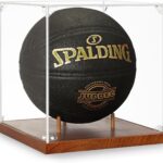 JupDec Basketball Display Case Acrylic Clear 10″ Full Size with Solid Wood Base, UV Protected Soccer Display Stand Box for Autographed Standard NBA WNBA Ball Memorabilia Keepsake Ideal Gift Athlete