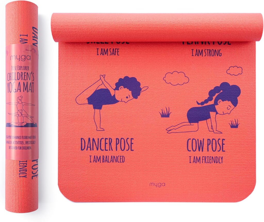 Myga Silk Print Kids Yoga Mat,Non-Slip Yoga Mat for Childrens Exercise, Fitness, Yoga and Mindfulness Lightweight, Easy Clean Play Mat for Girls and Boys