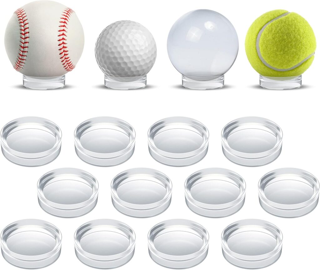 Houseables Baseball Holder, Baseball Stand, Ball Holder, Ball Stand, Acrylic Sphere Display, Egg Display, for Crystal, Rock, Marble, Golf, Softball, Round, Plastic Ring,12 Pack, Clear, 1.75″ x 0.6″