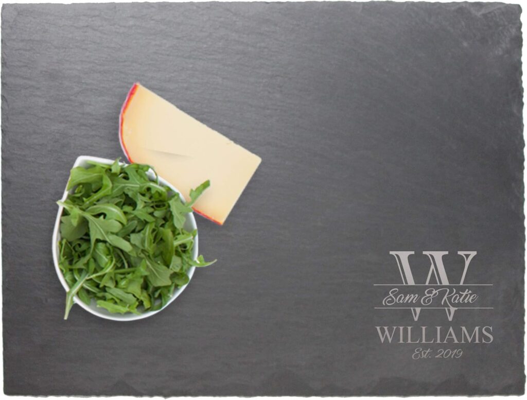 My Personal Memories Personalized Slate Serving Tray Cheese Board with Soapstone – Housewarming, Wedding for Couples – Custom Engraved (Majestic Style)