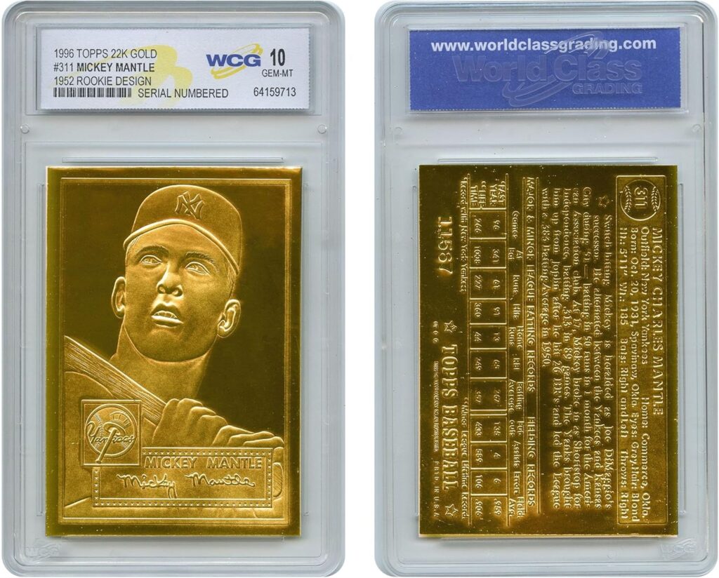1952 Topps Mickey Mantle 22K Gold Rookie Card Design #311 – Graded GEM Mint 10