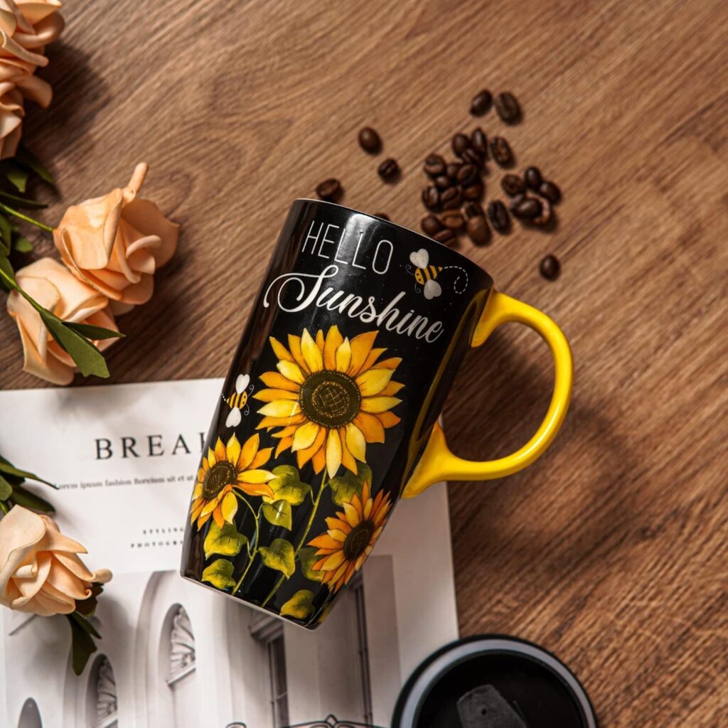 Topadorn Coffee Ceramic Mug Porcelain Latte Tea Cup With Lid 17oz,Novelty Coffee Mugs for Men Women Office & Home