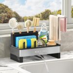 Nacial Kitchen Sink Caddy Organzier with High Brush Holder, Sponge Holder for Kitchen Sink with Two Towel Racks & Soap Dispenser- Rustproof 304 Stainless Steel Kitchen Countertop Storage Essentials
