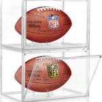 2 Pack Football Display Case, KKU Acrylic Clear Football Case Full Size with Magnetic Door, Professional Memorabilia Football Display Boxes Football Holder Dust and UV Protection