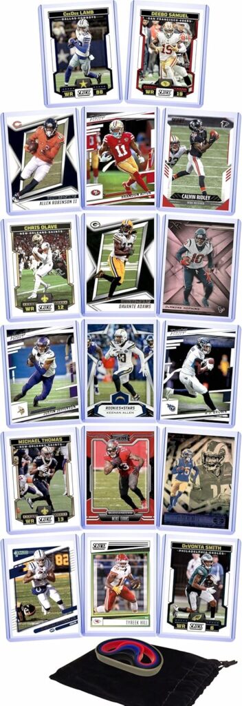 Football Cards Fantasy Wide Receivers (20): Justin Jefferson, Tyreek Hill, DeVonta Smith, Brandon Aiyuk, Tutu Atwell, Stefon Diggs, A.J. Brown, Chris Olave, Calvin Ridley, Michael Pittman Jr., Jaylen Waddle, CeeDee Lamb, Keenan Allen, Mike Evans, Davante Adams, DeAndre Hopkins, Allen Robinson II, Deebo Samuel, Michael Thomas, and Chris Godwin Assorted Cards Gift Pack