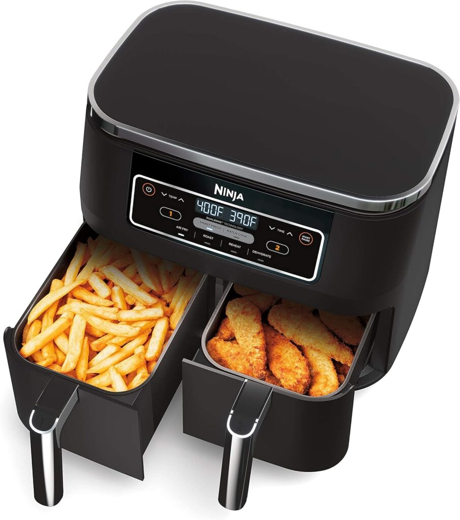 Ninja DZ100 Foodi 4-in-1, 8-qt, 2-Basket Air Fryer with DualZone Technology, Renewed, DZ201, Ninja DZ201– 8-Quart