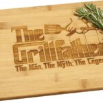 Grillfather Grill Father Engraved Bamboo Wood Cutting Board with Handle Funny Gift for Birthday or Father’s Day Grilling Serving Tray 9.5×13″