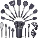 SMIRLY Kitchen Utensils Set – 26-Piece Silicone Cooking Utensils Set, Spatula Set with Holder, Stainless Steel Handle Silicone Kitchen Gadgets for Nonstick Cookware