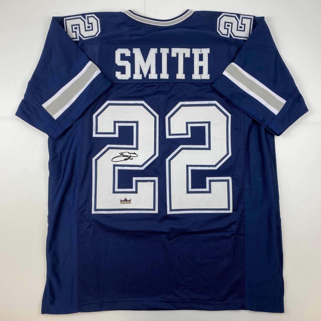 Facsimile Autographed Emmitt Smith Dallas Blue Reprint Laser Auto Football Jersey Size Men’s XL