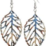 Handmade Bohemian Colorful Nature Wooden Leaf Dangle Drop Earrings Ethnic African Vintage Lightweight Boho Hollow Wood leaf Hook Earrings for Women Unique Geometry Jewelry