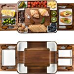 Shanik Upgraded Acacia Cheese Board Set, Square Shaped Charcuterie Set, Cheese Platter, Handcrafted Design and Stainless Steel Cutlery Set – Gift for Any Occasion No Engraving