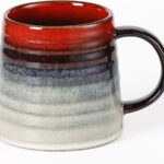 Large Ceramic Coffee Mugs, Handmade Pottery Mug, Tea Cups with Handle for Office and Home, 16 oz, Dishwasher and Microwave Safe (Ink Red)