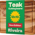Riveira Teak Wood Cutting Board – Gourmet Teak Grandeur: 12 x 10 Wooden Cutting Board – Natural Wooden Cutting Boards For Kitchen Decorative – Innovative Juice Grooves Teak Wooden Chopping Board