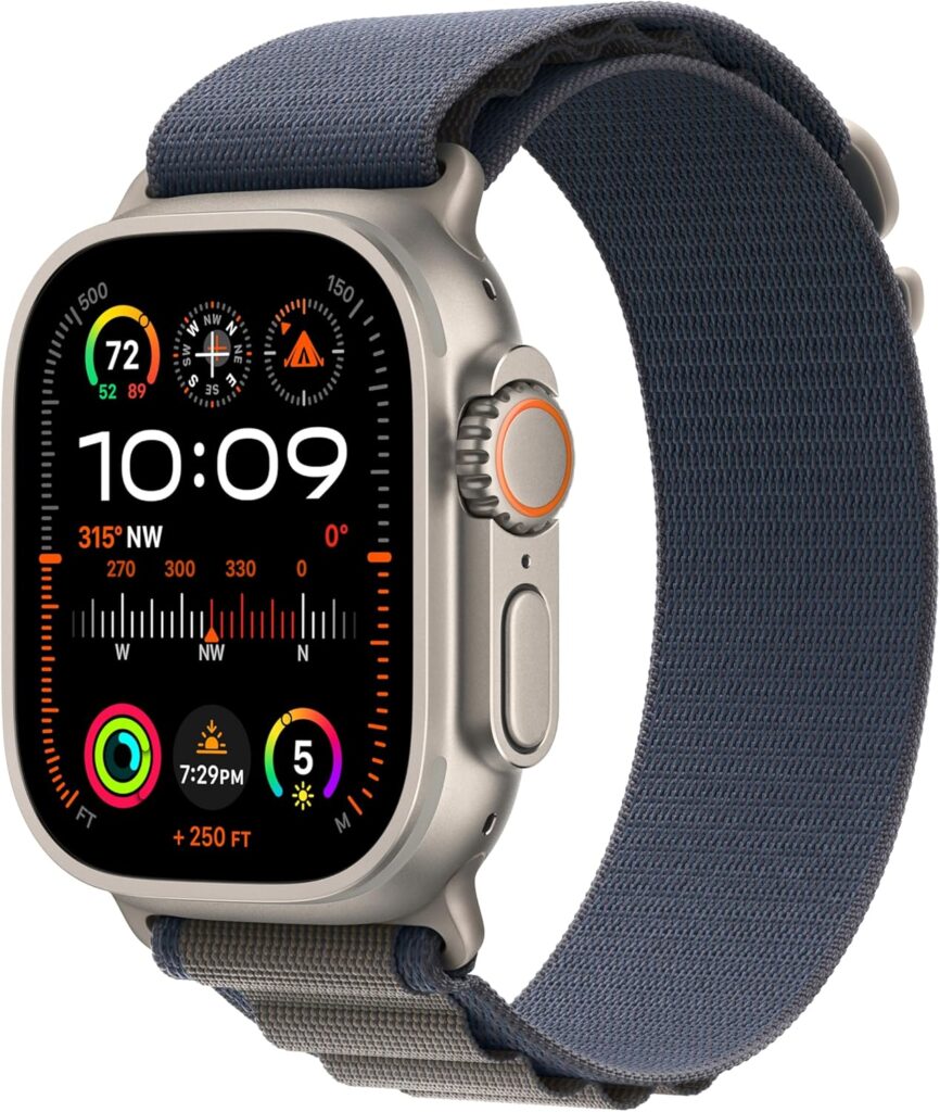 Apple Watch Ultra 2 [GPS + Cellular 49mm] Smartwatch with Rugged Titanium Case & Blue Alpine Loop Small. Fitness Tracker, Precision GPS, Action Button, Extra-Long Battery Life